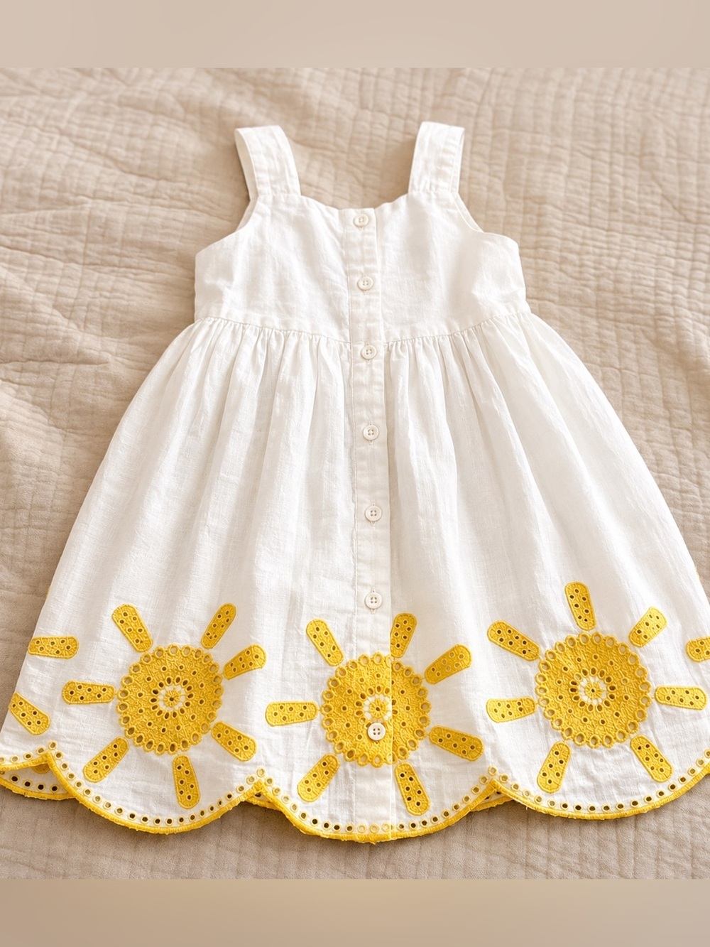 Nordstrom White Dress with Yellow Sun Design